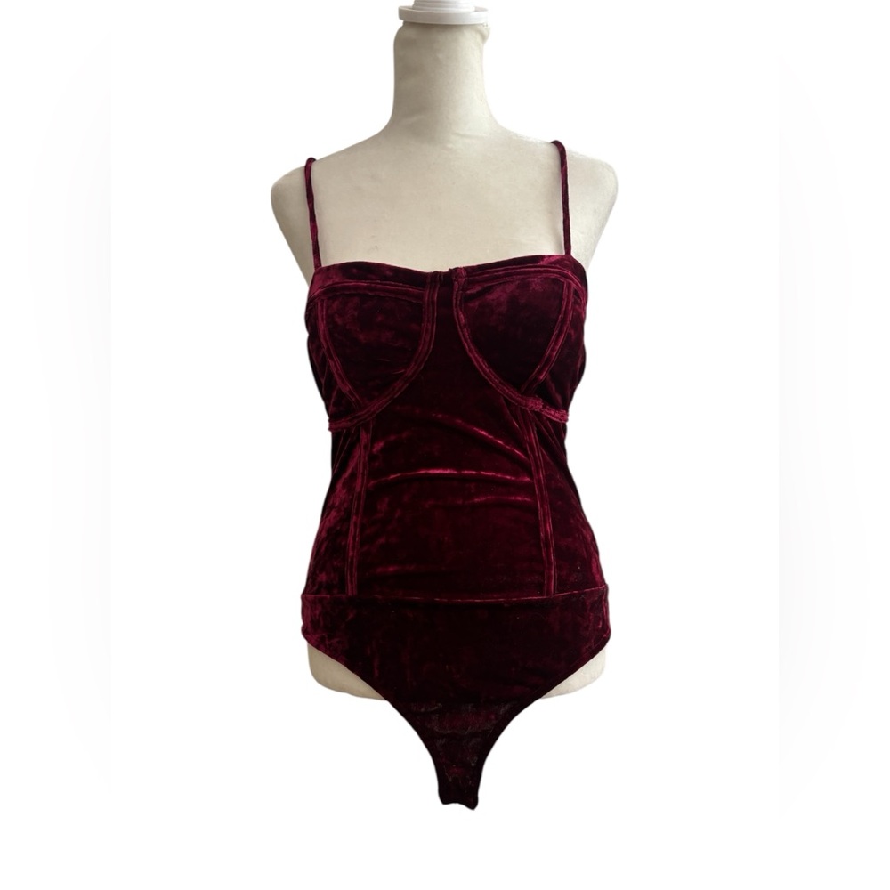 Velvet Burgundy  Corset-Style Bodysuit NWOT